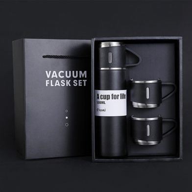 Steel Vacuum Flask Set with 3 Steel Cups 